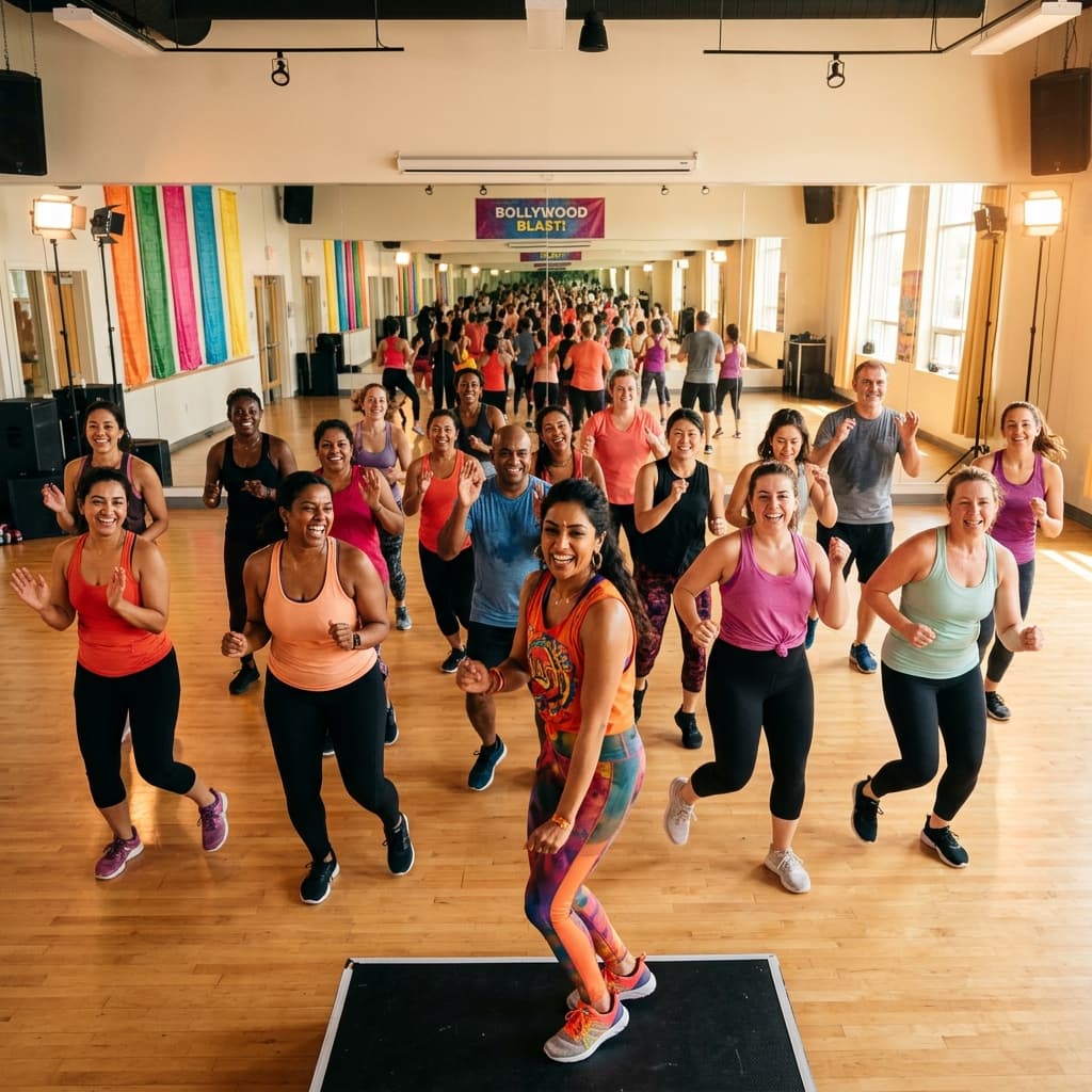 Vibrant Bollywood Dancercise class workout in progress